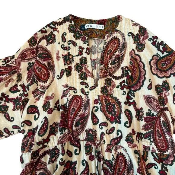 Zara Paisley Mini Dress Multi-Color. Size Medium. - Picture 4 of 11